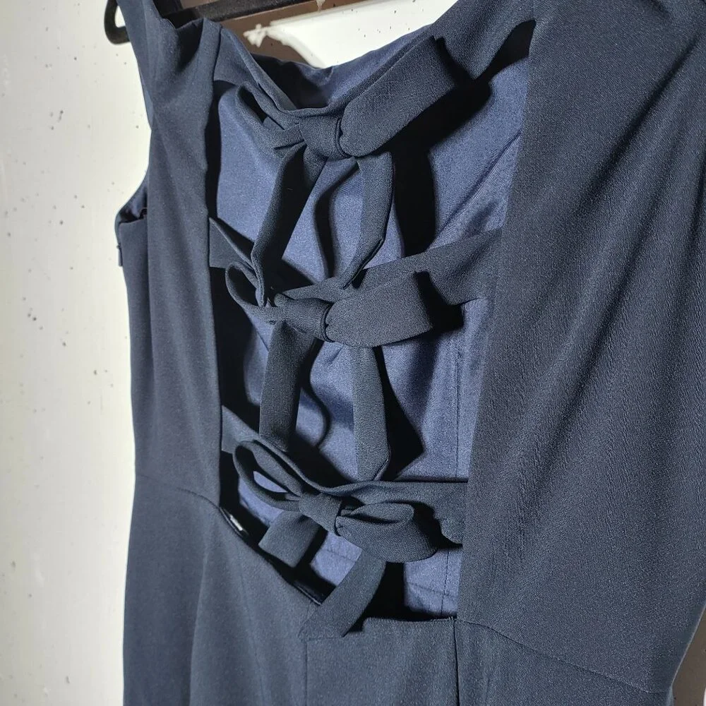 Dessy Collection Vivian Diamond Blue Crepe Bridesmaids Dress Size 10 3040 Bow - Picture 4 of 12
